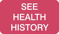 MAP2480    Red "See Health History"   1-1/2"x7/8"