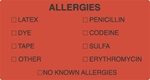 MAP3250     Fl-Red "Allergies Latex Dye"     3-1/4"x1-3/4"